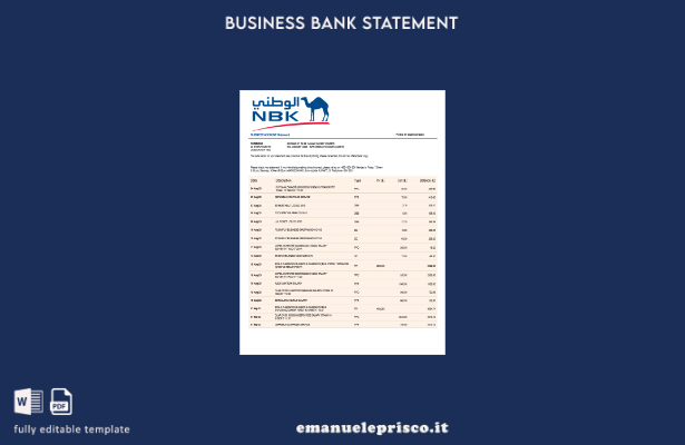 stile verificato Modello di estratto conto aziendale NBK Bank in Word e PDF